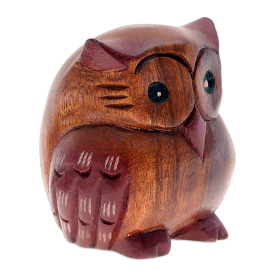 Wood figurine, 'Wise Glance' - Hand-Carved Raintree Wood Owl Figurine from Thailand