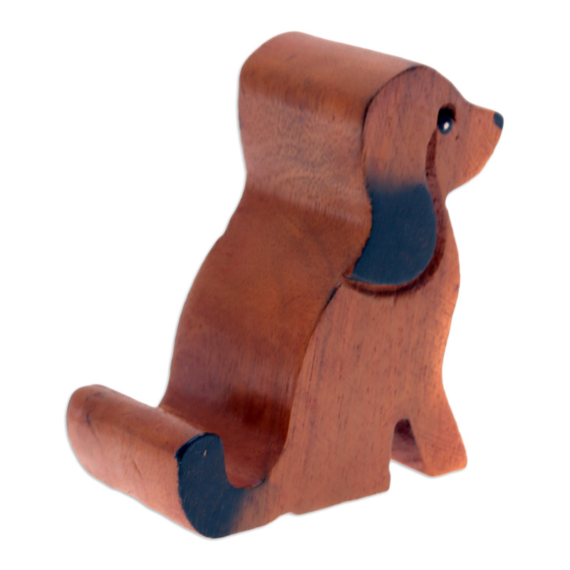 HEALLILY Wooden Dog Shape Phone Stand Mobile Phone Holder