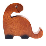 Wood phone holder, 'Dino Assistant' - Hand-Carved Brown and Black Dino Raintree Wood Phone Holder
