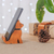 Wood phone holder, 'Feline Assistant' - Hand-Carved Brown and Black Cat Raintree Wood Phone Holder