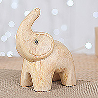 Figura de madera, 'Plump Joy' - Figura de madera de Raintree de elefante bebé tallada a mano