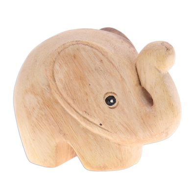 estatuilla de madera - Figura de madera de árbol de lluvia de elefante bebé marrón natural hecha a mano