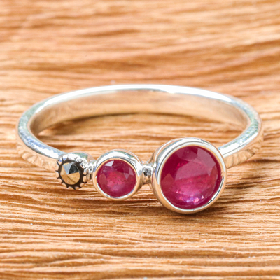 Ruby and marcasite cocktail ring, 'Expressly Romantic' - Modern Ruby and Marcasite Cocktail Ring from Thailand
