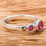 Ruby and marcasite cocktail ring, 'Expressly Romantic' - Modern Ruby and Marcasite Cocktail Ring from Thailand