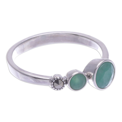 Emerald and marcasite cocktail ring, 'Expressly Majestic' - Modern Emerald and Marcasite Cocktail Ring from Thailand