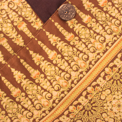 Bolso bandolera de algodón - Bolso de hombro de algodón dorado y marrón estampado hecho a mano