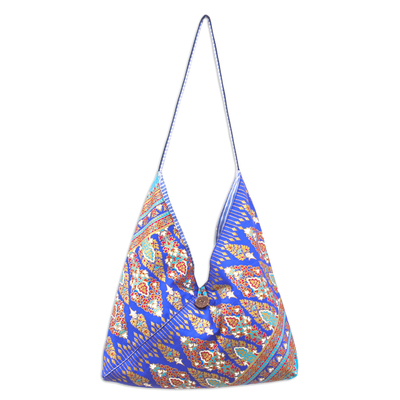 Cotton shoulder bag, 'Magical Days' - Handmade Patterned Blue and Turquoise Cotton Shoulder Bag