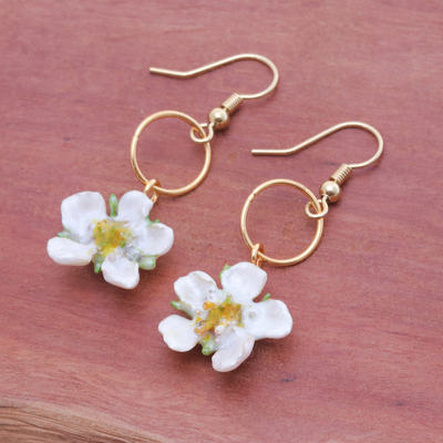 Gold-plated natural flower earrings, 'Heavenly Celebration' - 22k Gold-Plated Natural Calabura Flower Dangle Earrings