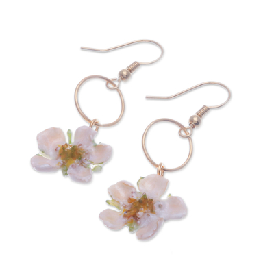 Gold-plated natural flower earrings, 'Heavenly Celebration' - 22k Gold-Plated Natural Calabura Flower Dangle Earrings