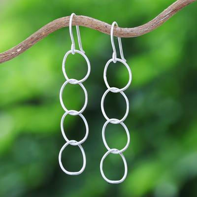 Sterling silver dangle earrings, 'Abstract Unions' - Abstract Sterling Silver Dangle Earrings from Thailand
