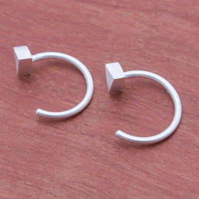 Sterling silver ear cuff earrings, 'Sole Triangle' - Minimalist Matte Triangle Sterling Silver Ear Cuff Earrings