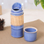 Celadon ceramic water bottle, 'Blue Bamboo' - Blue Celadon Ceramic and Rattan Bamboo-Themed Water Bottle