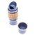 Celadon ceramic water bottle, 'Blue Bamboo' - Blue Celadon Ceramic and Rattan Bamboo-Themed Water Bottle