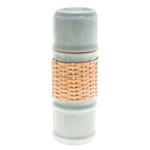 Celadon ceramic water bottle, 'Green Bamboo' - Green Celadon Ceramic and Rattan Bamboo-Themed Water Bottle