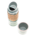 Celadon ceramic water bottle, 'Green Bamboo' - Green Celadon Ceramic and Rattan Bamboo-Themed Water Bottle