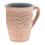 Ceramic mug, 'Thai Flora' - Ceramic Floral and Leaf Mug with Crackled Celadon Accents