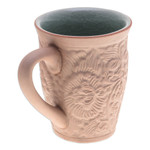 Ceramic mug, 'Thai Flora' - Ceramic Floral and Leaf Mug with Crackled Celadon Accents