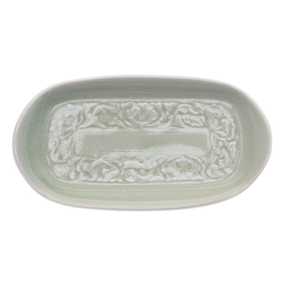 Celadon ceramic serving bowl, 'Thai Foliage' - Handmade Celadon Ceramic Leaf-Themed Serving Bowl in Green