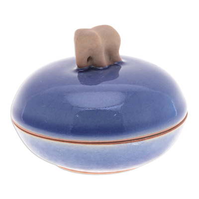 Dekoratives Glas aus Celadon-Keramik - Blaues, handgefertigtes Dekoglas aus Celadon-Keramik mit Elefantenmotiv