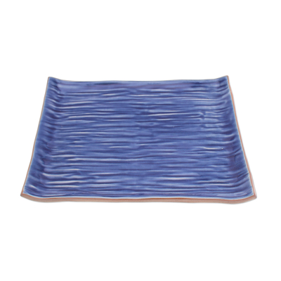 Celadon-Keramikplatte - Celadon-Keramikplatte in Blau, handgefertigt in Thailand