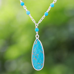 Link pendant necklace, 'Arcadia Essence' - Sterling Silver Plated Reconstituted Turquoise Necklace