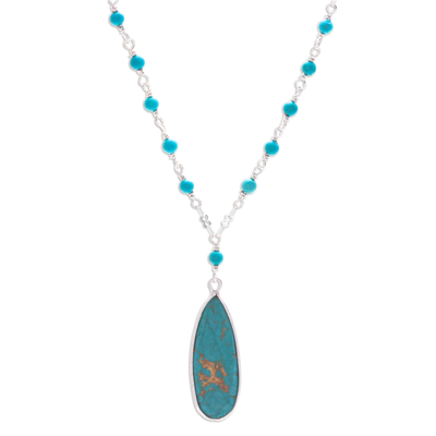 Link pendant necklace, 'Arcadia Essence' - Sterling Silver Plated Reconstituted Turquoise Necklace