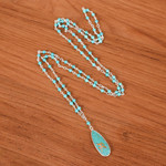 Link pendant necklace, 'Arcadia Essence' - Sterling Silver Plated Reconstituted Turquoise Necklace