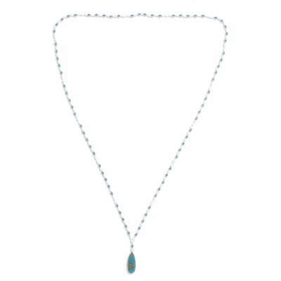 Link pendant necklace, 'Arcadia Essence' - Sterling Silver Plated Reconstituted Turquoise Necklace