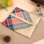 Natural fiber clutch, 'Organic Splendor' - Hand-Woven Natural Fiber Clutch in Beige Blue Green & Red