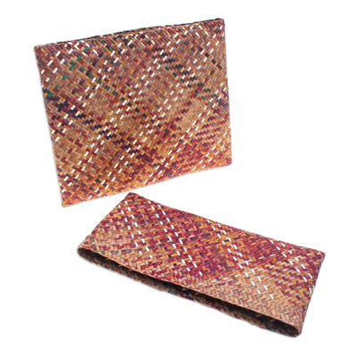 Curated gift set, 'Organic Vibrancy' - Curated Gift Set with Earrings Clutch and Scarf from Bali