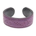 Leather cuff bracelet, 'Dotted Purple' - Purple Leather Cuff Bracelet with Dots Made in Thailand