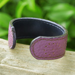 Leather cuff bracelet, 'Dotted Purple' - Purple Leather Cuff Bracelet with Dots Made in Thailand