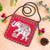 Cotton blend sling bag, 'Elephant Beauty' - Cotton Blend Elephant-Themed Sling Bag in Red with Pompoms