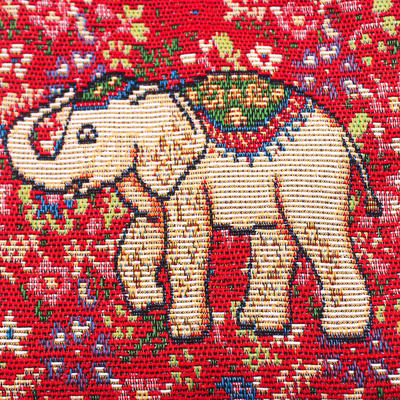 Bolso bandolera de mezcla de algodón - Bolso bandolera con temática floral y elefante en mezcla de algodón y pompones