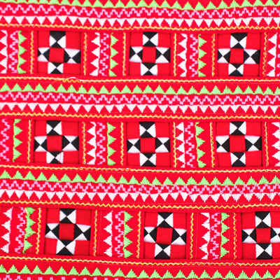 Beaded cotton sling, 'Red Customs' - Traditional Floral Patterned Red Beaded Cotton Sling