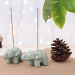 Celadon ceramic incense holders, 'Giant's Green Aura' (pair) - Set of 2 Green Elephant Celadon Ceramic Incense Holders
