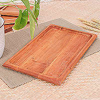 Bandeja de madera, 'Moments of Delight' - Bandeja rectangular de madera Longan tallada a mano en color marrón natural