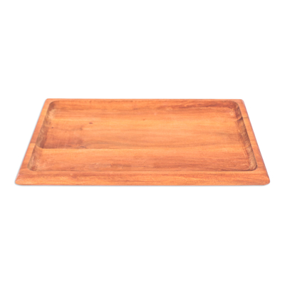 Wood tray, 'Moments of Delight' - Hand-Carved Rectangle Longan Wood Tray in a Natural Brown