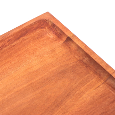 Bandeja de madera - Bandeja rectangular de madera Longan tallada a mano en color marrón natural