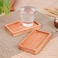 Posavasos de madera, (par) - Conjunto de dos posavasos de madera de Longan geométricos hechos a mano