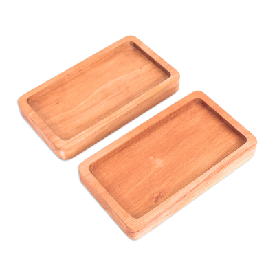 Holzuntersetzer, (Paar) - Set aus zwei handgefertigten Untersetzern aus geometrischem Longan-Holz
