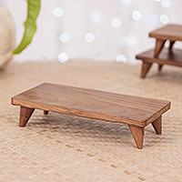 Wood decorative tray, 'Welcome Elegance' (medium) - Hand-Carved Minimalist Teak Wood Decorative Tray (Medium)