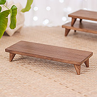 Wood decorative tray, 'Welcome Elegance' (large) - Hand-Carved Minimalist Teak Wood Decorative Tray (Large)