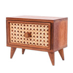 Wood and natural fiber jewelry box, 'Timeless Detail' - Teak Wood and Natural Fiber One-Drawer Jewelry Box