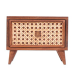 Wood and natural fiber jewelry box, 'Timeless Detail' - Teak Wood and Natural Fiber One-Drawer Jewelry Box