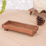 Wood decorative tray, 'Sylvan Spaces' (small) - Geometric Teak Wood Decorative Tray from Thailand (Small)