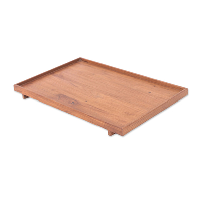 Wood tray, 'Vast Nature' - Minimalist Natural Brown Teak Wood Tray from Thailand