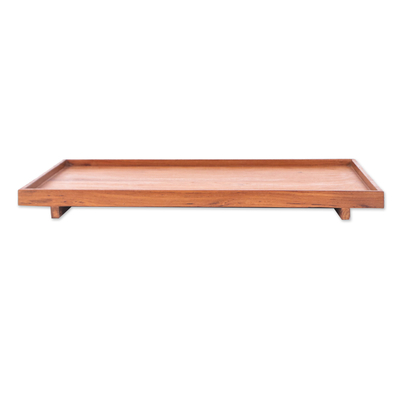 Wood tray, 'Vast Nature' - Minimalist Natural Brown Teak Wood Tray from Thailand
