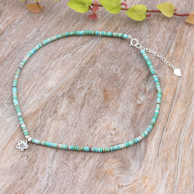 Silver pendant necklace, 'Arcadia Flower' - Floral Reconstitued Turquoise Silver Pendant Necklace
