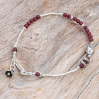 Quartz beaded charm pendant bracelet, 'Precious Bloom' - Hill Tribe Quartz and Silver Beaded Charm Pendant Bracelet